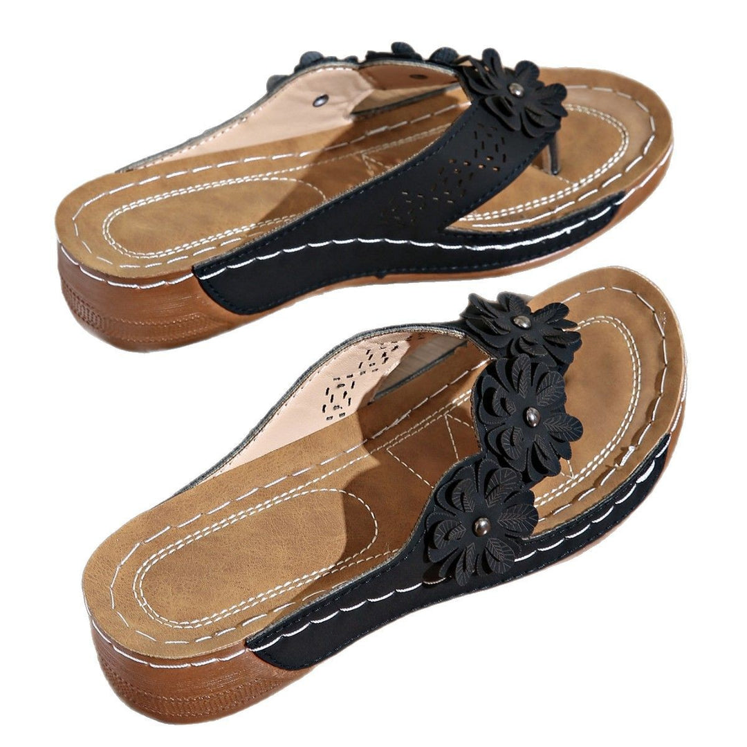 Damen Zehentrenner-Sandalen mit floralem Design und gepolsterter Sohle EB