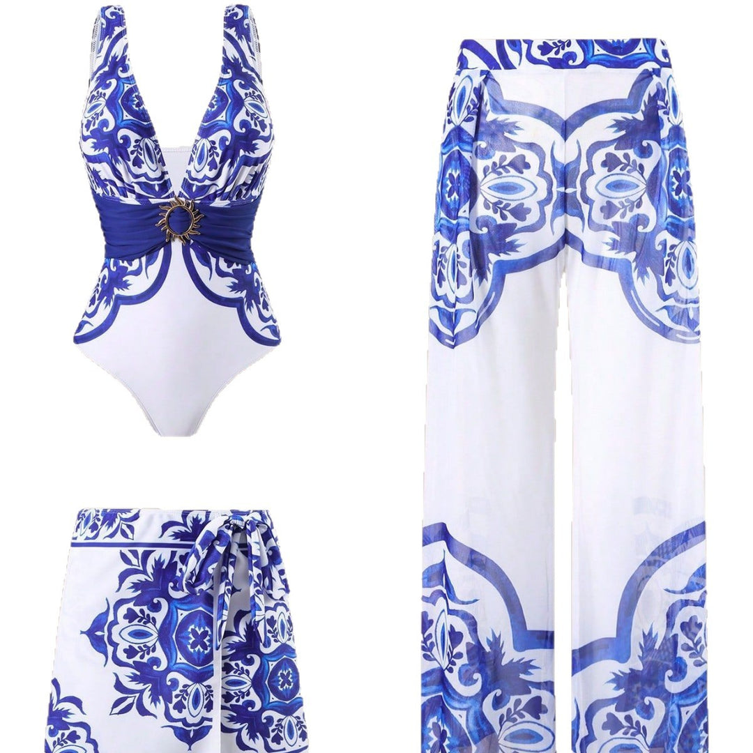 Damen Eleganter Badeanzug mit passendem Strandhosen-Set EB