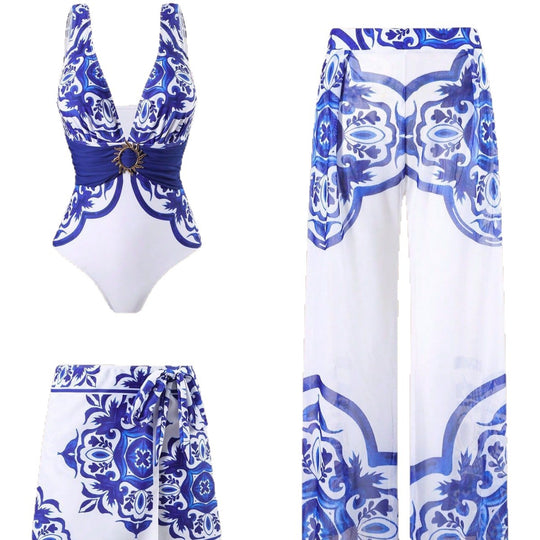 Damen Eleganter Badeanzug mit passendem Strandhosen-Set EB