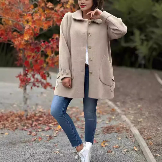 Damen Modische Wolljacke mit praktischen Taschen und Knopfdetails EB