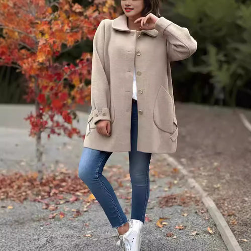 Damen Modische Wolljacke mit praktischen Taschen und Knopfdetails EB