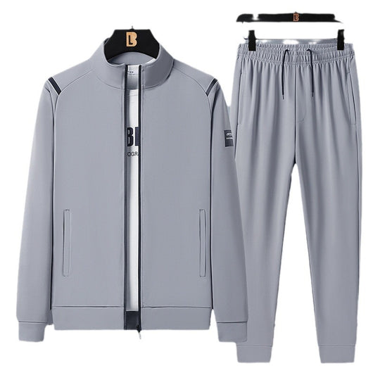Herren sportliches Freizeit-Trainingsset mit Stehkragen-Reißverschlussjacke und elastischer Tunnelzug-Jogginghose EB