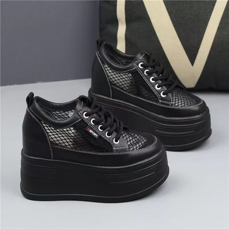 Damen Plateau Sneakers mit atmungsaktivem Netzdesign und rutschfester Sohle EB