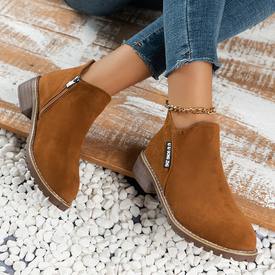 Damen nan elegante Chelsea-Ankleboot aus Veloursoptik mit seitlichem Reißverschluss und profilstarker Laufsohle EB