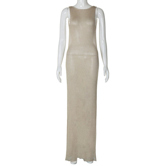 Damen Elegantes, figurbetontes Maxikleid mit schimmerndem Glanz EB