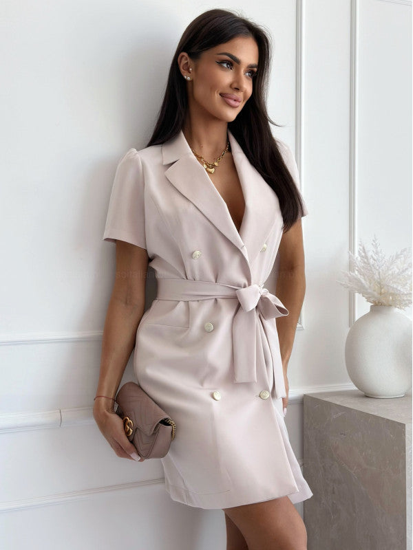 Damen kurzer Blazer-Rock mit Gürtel und Knopfdetails EB