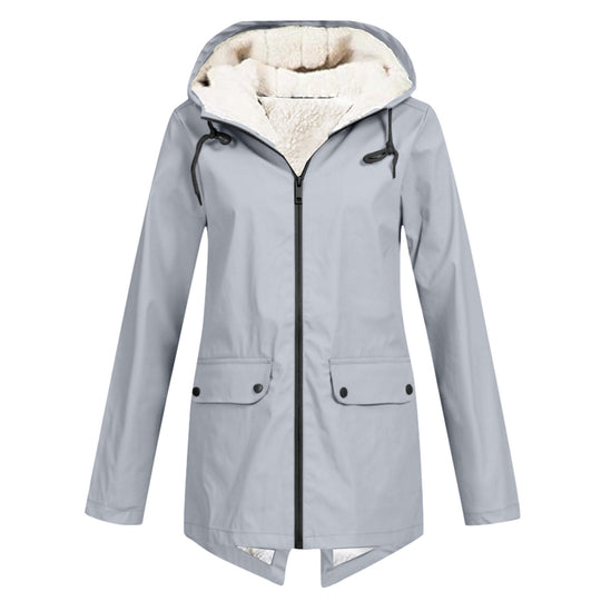 Damen wetterfeste und gefütterte Regenjacke mit verstellbarem Kapuzenkragen EB