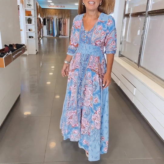 Damen Maxikleid mit floralem Paisleymuster und schmeichelndem V-Ausschnitt EB