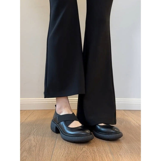 Damen Komfortable Ballerinas mit elastischem Kreuzriemen und glänzender Oberflächenstruktur EB