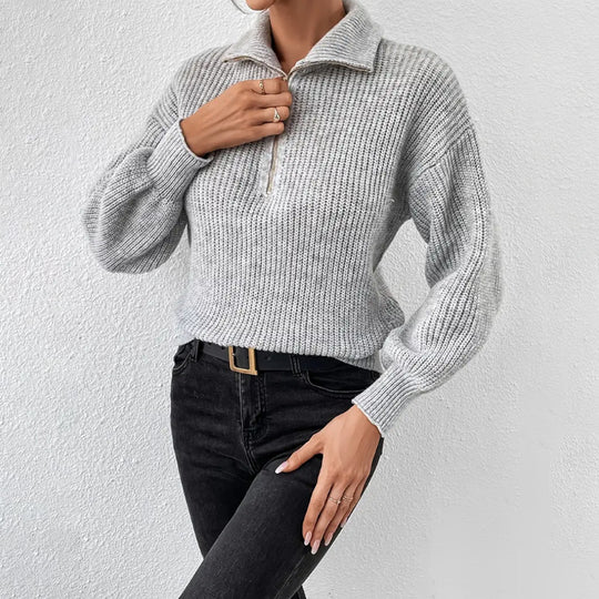 Damen modischer Pullover mit hochgeschlossenem Kragen und Reißverschluss EB