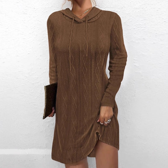 Damen Kapuzenpullover Kleid mit strukturiertem Strickmuster EB