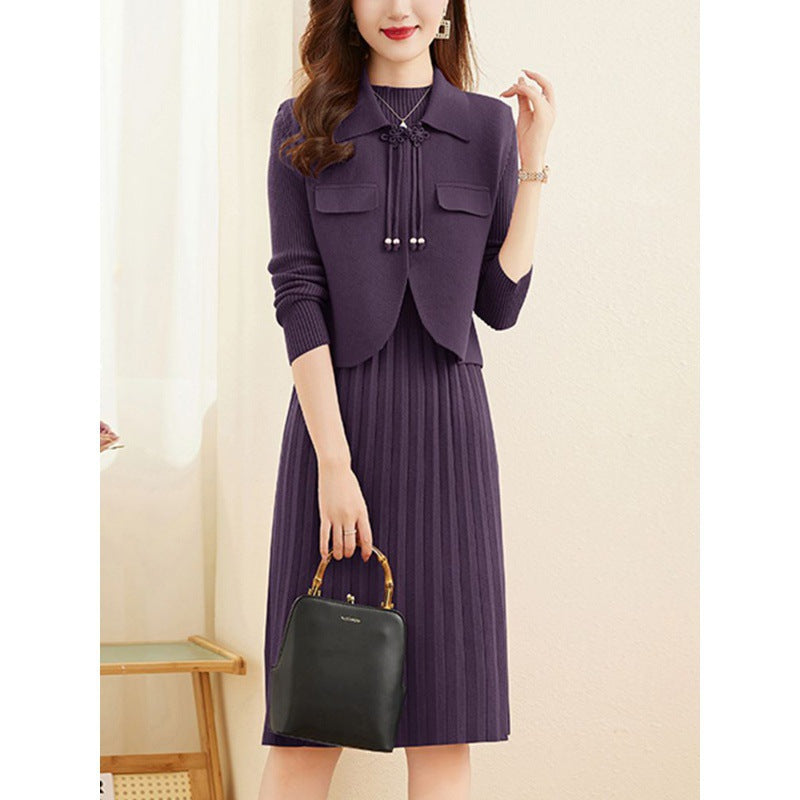 Damen Strickkleid mit kombiniertem Blazer-Design und feiner Rippstruktur EB