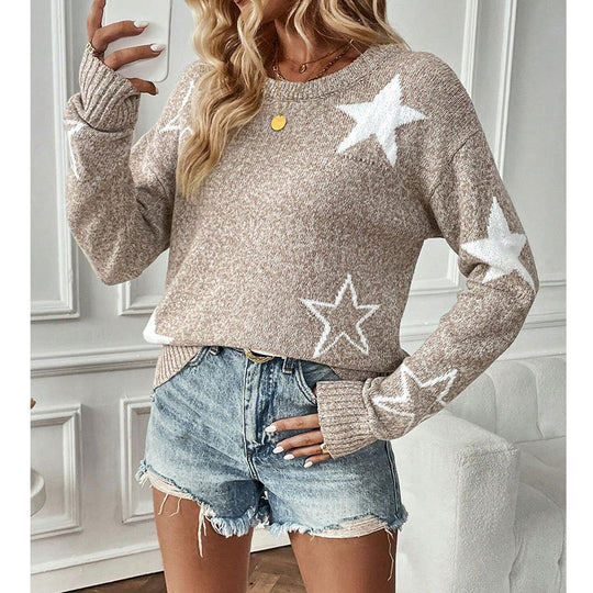 Damen Strickpullover mit Sternenmotiven und weitem Schnitt EB