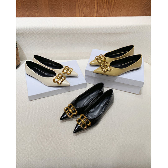 Damen Ballerinas mit elegantem Spitzenbereich und luxuriösem Schnallenakzent EB