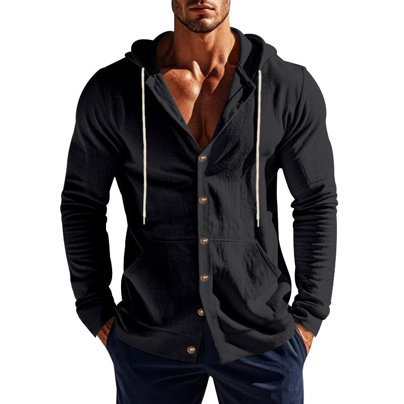 Herren nan sportive Kapuzenjacke mit Knopfverschluss, Kängurutasche und figurbetonter Passform EB