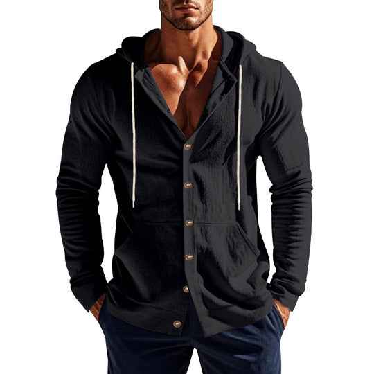 Herren nan sportive Kapuzenjacke mit Knopfverschluss, Kängurutasche und figurbetonter Passform EB