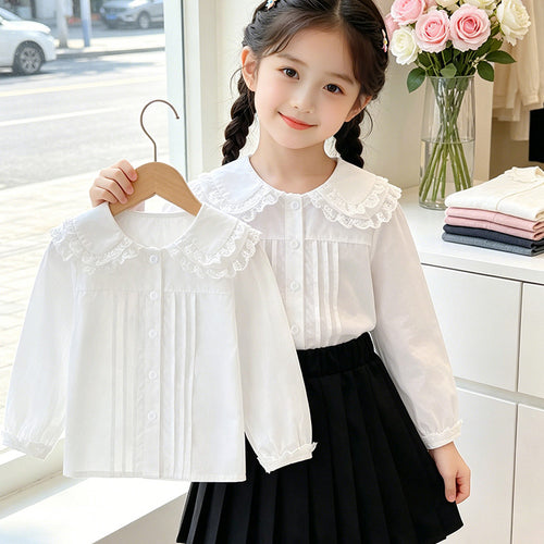Damen elegante Bluse mit Spitzenkragen EB