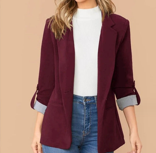 Damen modischer Blazer mit umschlagbaren Ärmeln und strukturierten Details EB