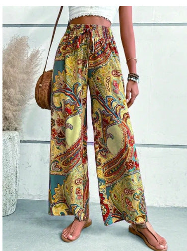 Damen Weite Pailletten-Hose mit elastischem Bund und floralem Muster EB