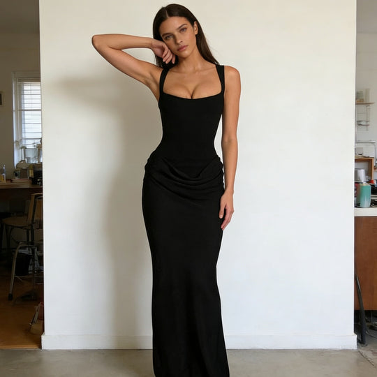 Damen Elegantes Wickelkleid mit schulterfreien Trägern und raffiniertem Drapierungsdetail EB