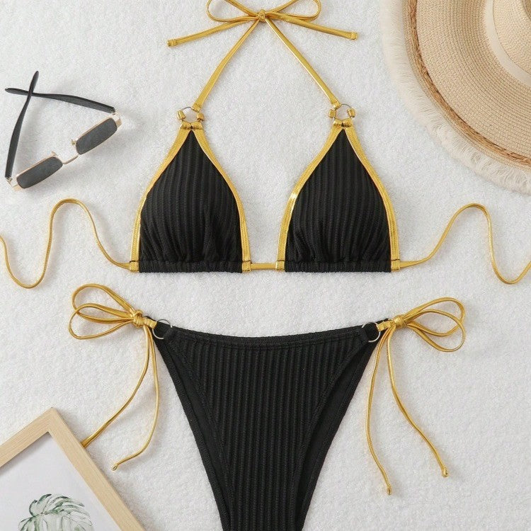 Damen Bikini-Set mit glänzenden Akzenten und verstellbaren Bindebändern EB