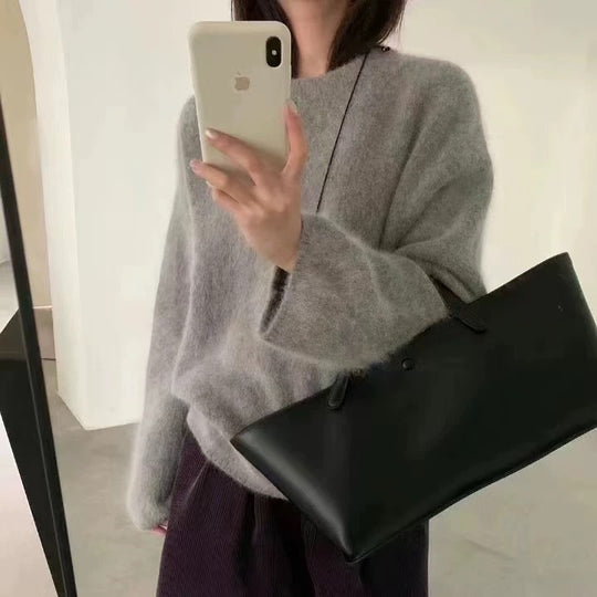 Damen Flauschiger Pullover mit überschnittenen Schultern und weitem Schnitt EB