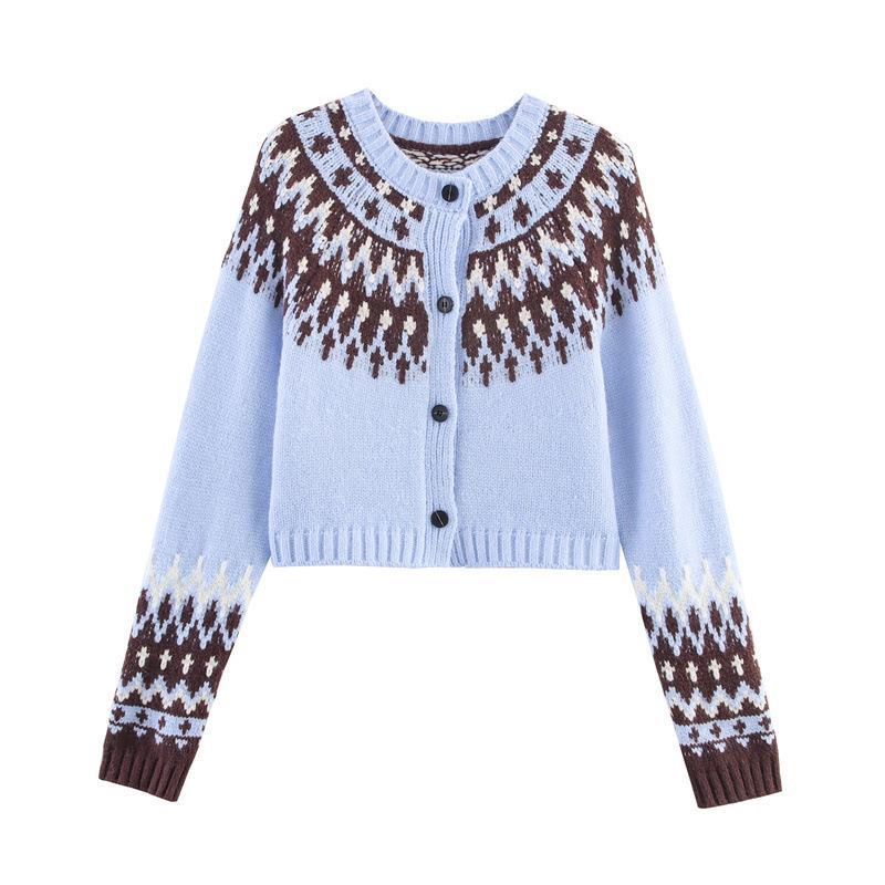 Damen gestrickte Winterjacke mit traditionellem Muster und Knöpfen EB