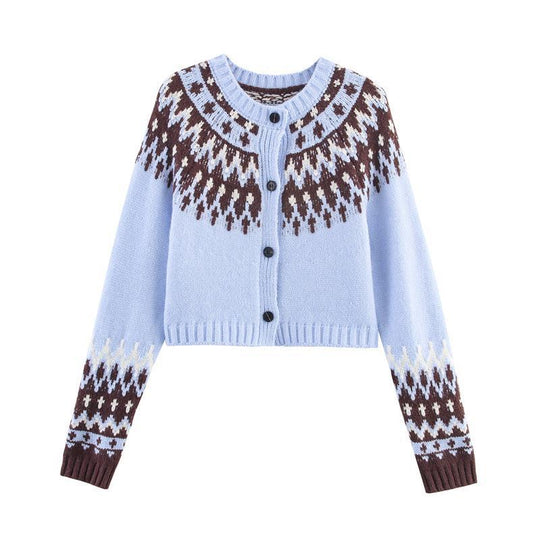 Damen gestrickte Winterjacke mit traditionellem Muster und Knöpfen EB
