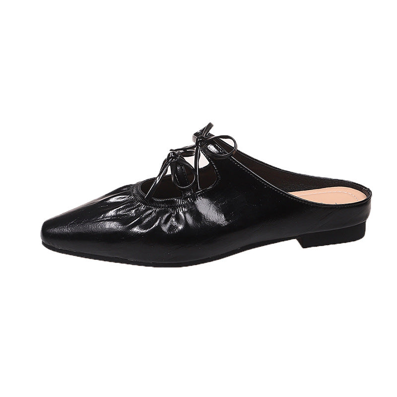 Damen Elegante Mules mit glänzendem Obermaterial und verspielten Schleifen EB