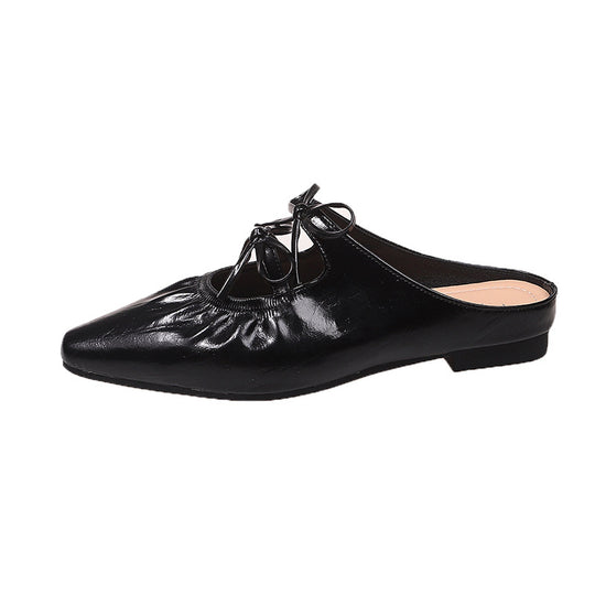 Damen Elegante Mules mit glänzendem Obermaterial und verspielten Schleifen EB