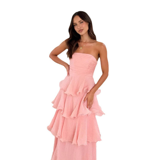 Damen Elegantes Wickelmaxikleid mit voluminösen Rüschendetails EB