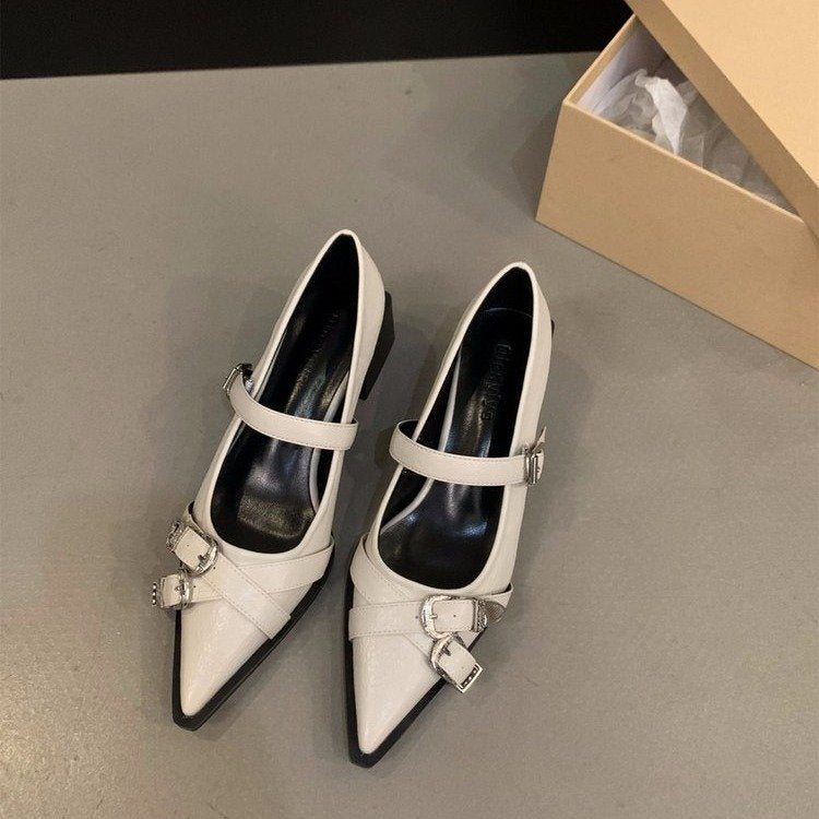 Damen elegante Mary Jane Pumps mit modischer Schnalle und bequemer Blockabsatz EB