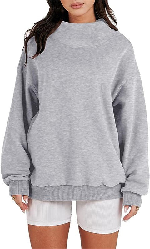 Damen Oversized Sweatshirt mit Stehkragen und geripptem Saum EB
