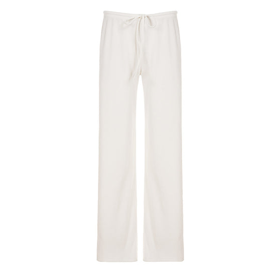 Damen nan lässige Lounge-Hose mit weitem Bein, elastischem Tunnelzugbund und feinem Rippstrick EB