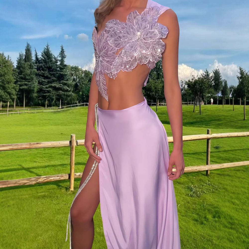 Damen Elegantes Hochzeitskleid mit floraler Applikation und schwingendem Rock EB
