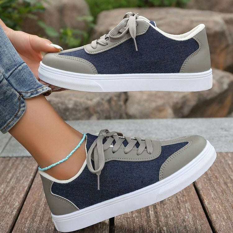 Damen Plateau‑Sneaker im Denim‑Look mit gepolstertem Komfortfußbett und Elastik‑Schnürung EB