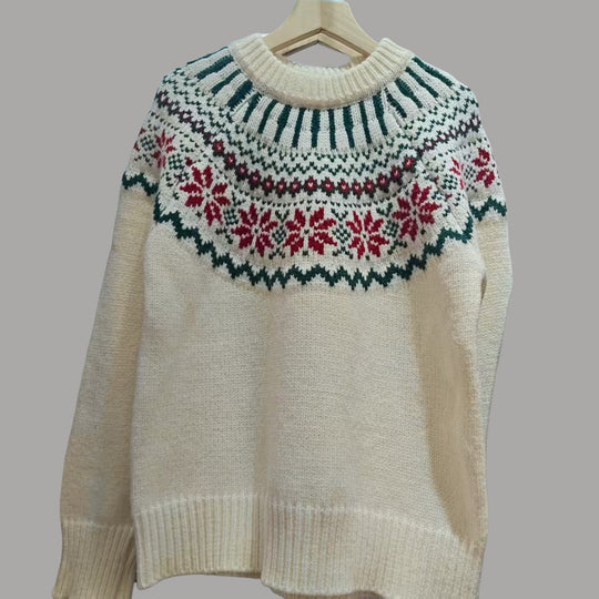 Damen Strickpullover mit festlichem Norweger-Motiv und weitem Schnitt EB