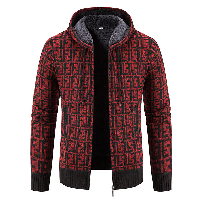 Herren Hochwertige Strickjacke mit modernem Muster und Kapuze EB