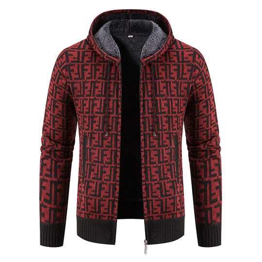 Herren Hochwertige Strickjacke mit modernem Muster und Kapuze EB
