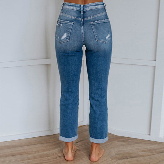 Damen High-Waist Destroyed Jeans EB