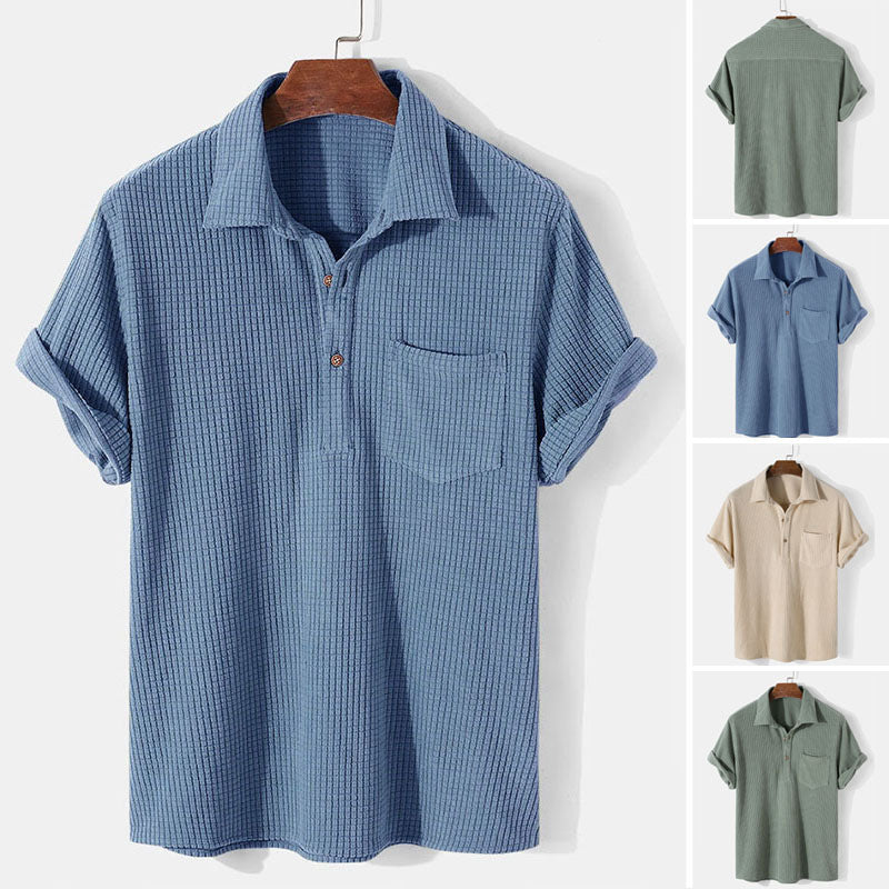 Herren Kurzarm Henley-Shirt mit strukturiertem Stoff und praktischer Brusttasche EB