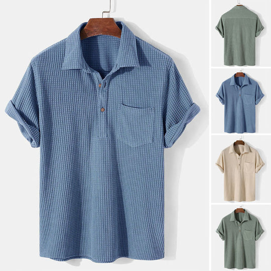 Herren Kurzarm Henley-Shirt mit strukturiertem Stoff und praktischer Brusttasche EB