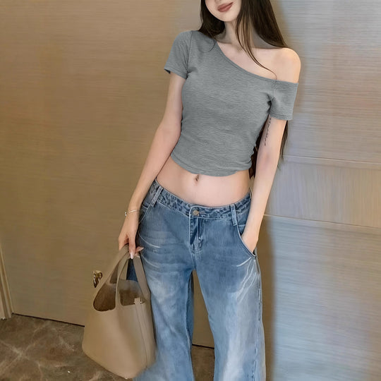 Damen lässiges Crop-Top im Off-Shoulder Stil EB