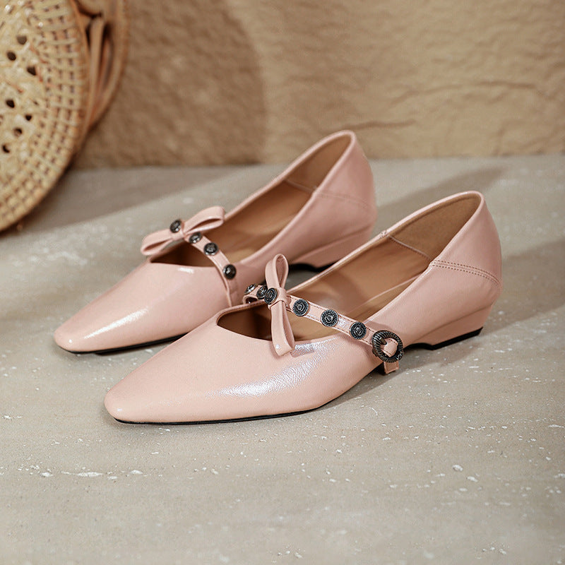 Damen spitze Ballerinas mit verziertem Riemen und edler Schleifenapplikation EB