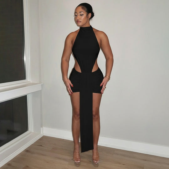 Damen Raffiniertes Minikleid mit eleganter Schlitz- und Wickeldesign EB