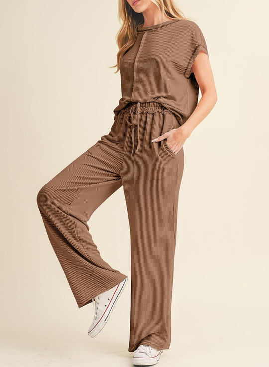 Damen Relaxed Fit Ripp-Loungewear-Set EB