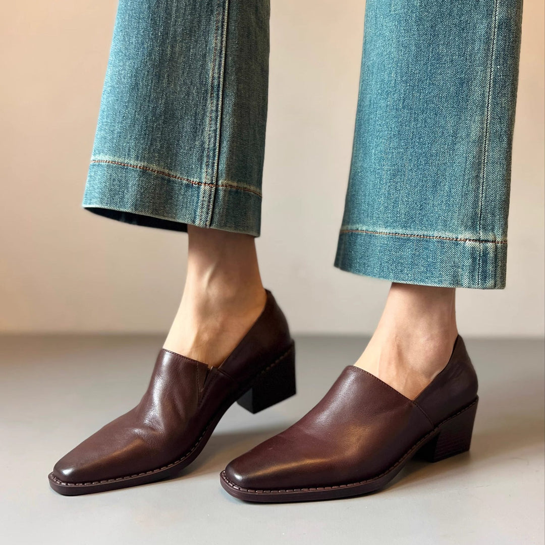 Damen elegante Slipper mit modischem V-Ausschnitt und komfortablem Blockabsatz EB