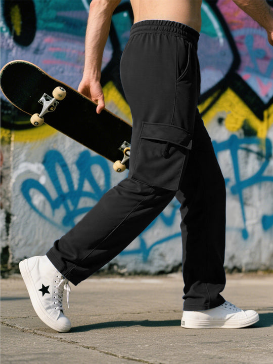 Herren Relaxed-Fit Cargo-Jogginghose mit elastischem Bund, Klapptasche & Tunnelzug EB
