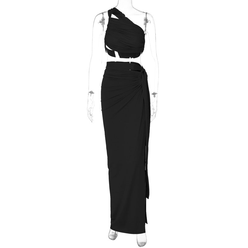 Damen Elegantes Wickelkleid mit einseitigem Schulterdesign EB