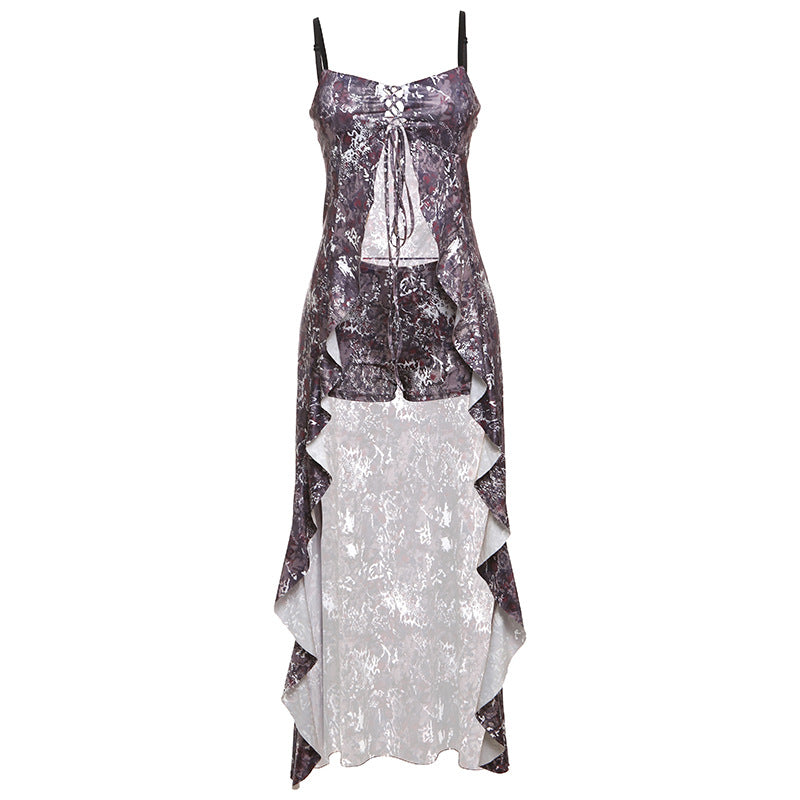 Damen Elegantes Maxi-Kleid mit einzigartigem Schlitzdesign und raffinierten Rüschendetails EB